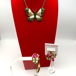 Betsy Johnson Gold-tone 3pc Multicolor Butterfly Jewelry Set